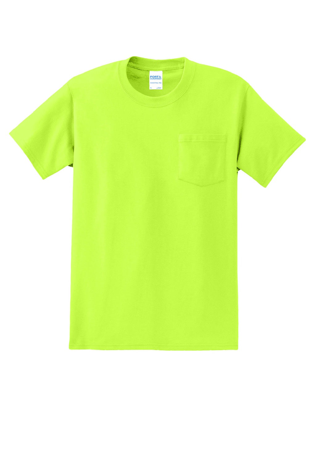Port & Company PC61P/PC61PT Mens Essential Short Sleeve Crewneck T-Shirt w/ Pocket Safety Green Flat Front