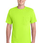 Port & Company Mens Essential Short Sleeve Crewneck T-Shirt w/ Pocket - Safety Green - NEW