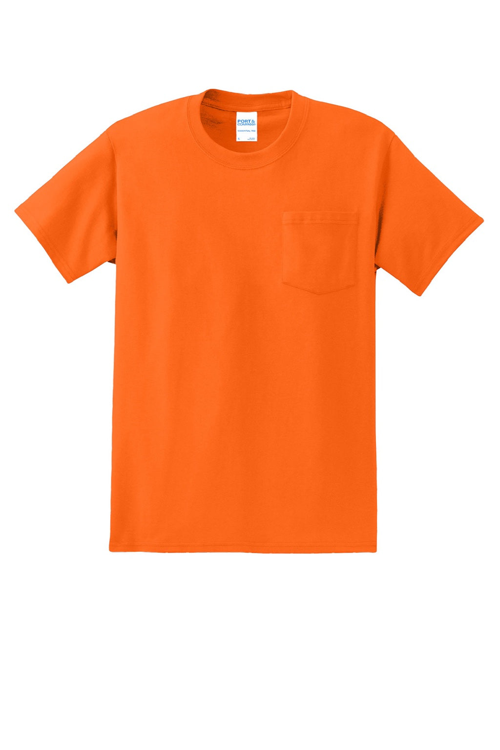 Port & Company PC61P/PC61PT Mens Essential Short Sleeve Crewneck T-Shirt w/ Pocket Safety Orange Flat Front