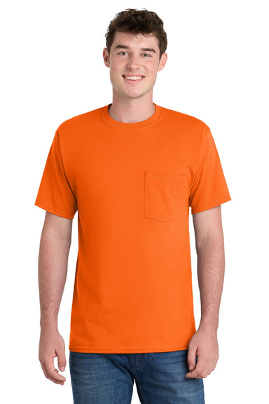 Port & Company PC61P/PC61PT Mens Essential Short Sleeve Crewneck T-Shirt w/ Pocket Safety Orange Model Front