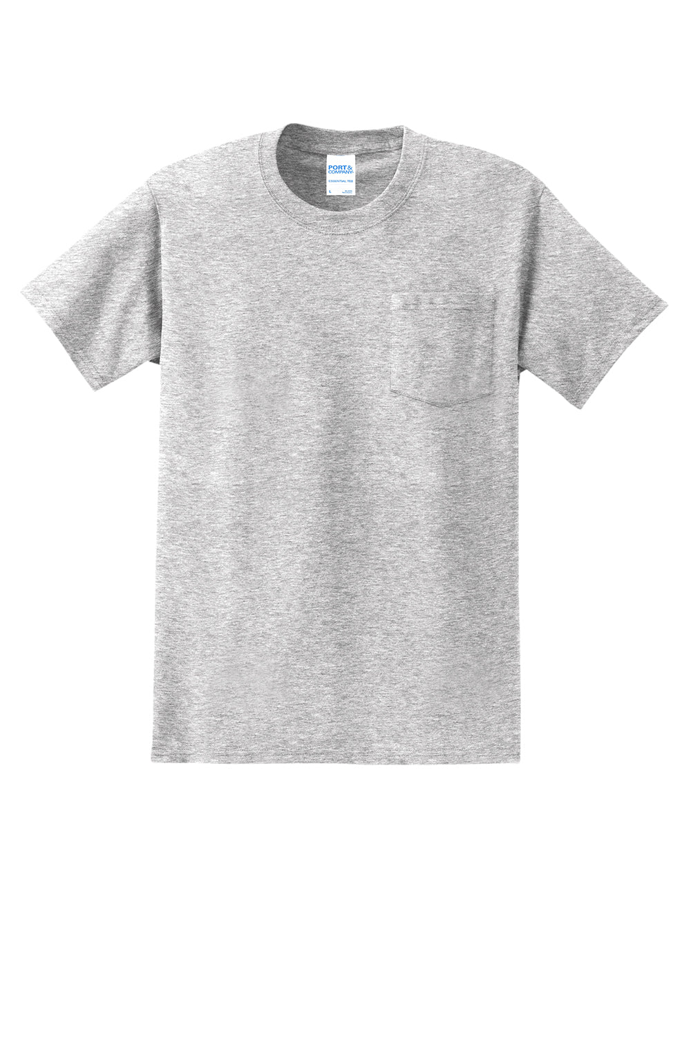 Port & Company PC61P/PC61PT Mens Essential Short Sleeve Crewneck T-Shirt w/ Pocket Ash Grey Flat Front