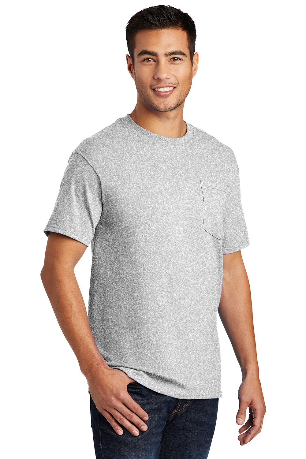 Port & Company PC61P/PC61PT Mens Essential Short Sleeve Crewneck T-Shirt w/ Pocket Ash Grey Model 3q