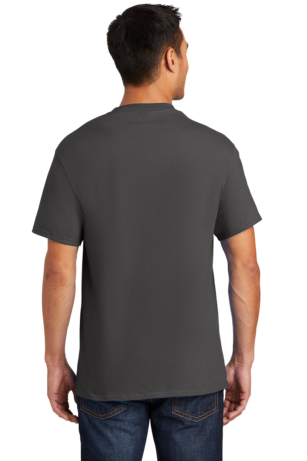 Port & Company PC61P/PC61PT Mens Essential Short Sleeve Crewneck T-Shirt w/ Pocket Charcoal Grey Model Back
