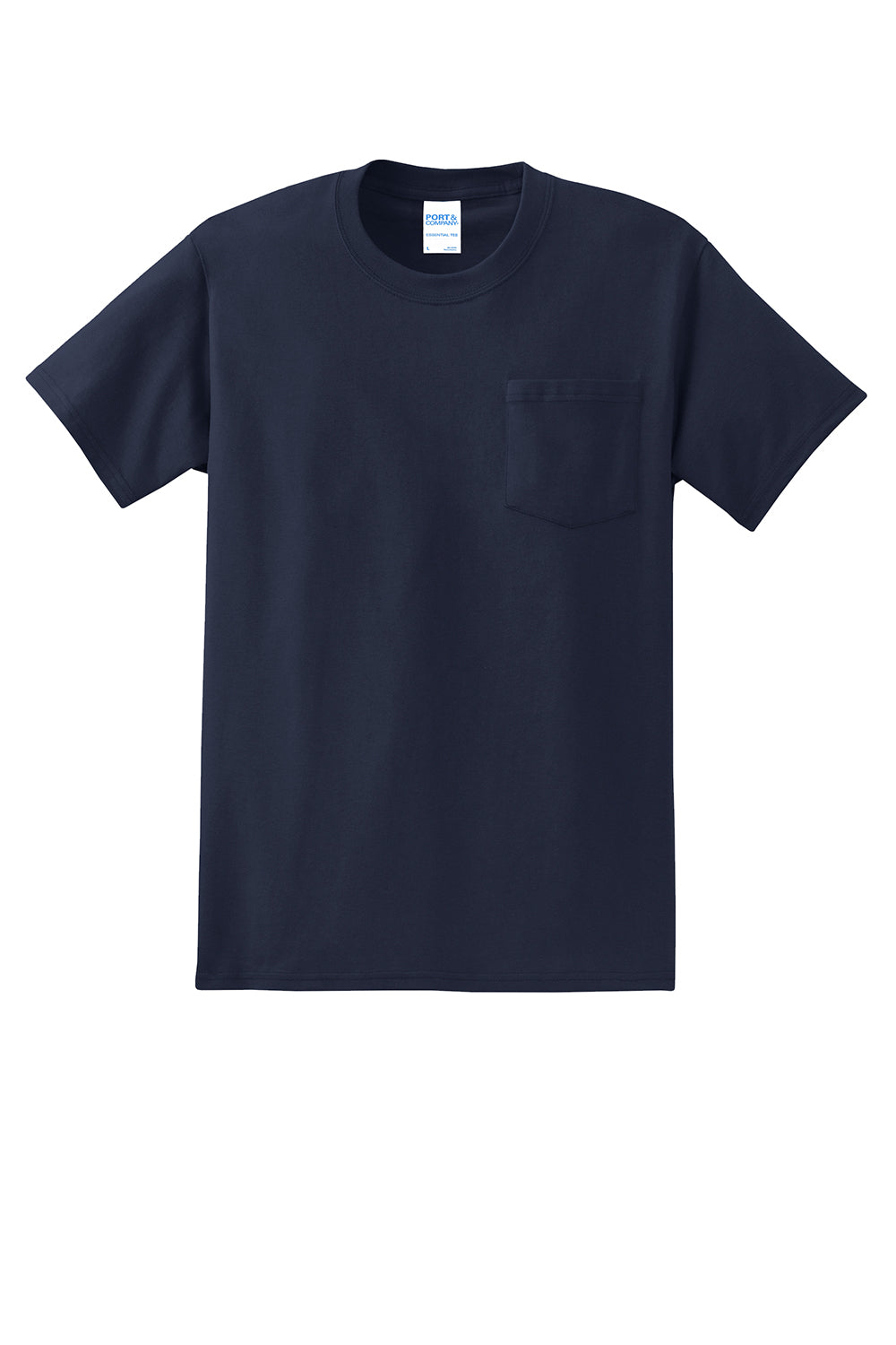 Port & Company PC61P/PC61PT Mens Essential Short Sleeve Crewneck T-Shirt w/ Pocket Deep Navy Blue Flat Front