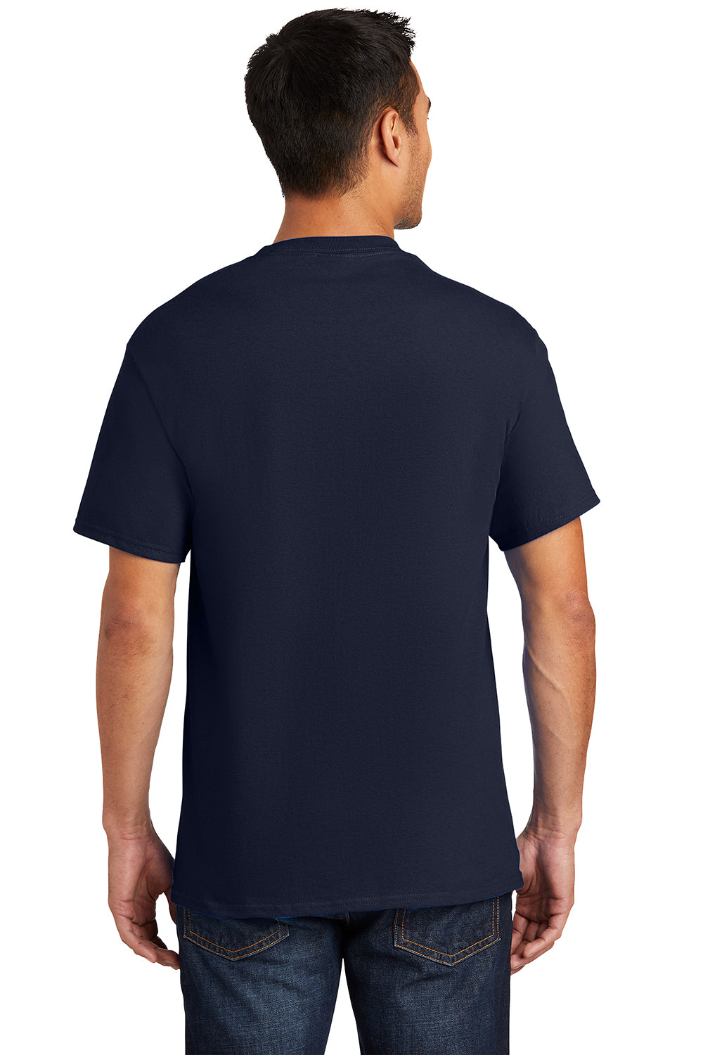 Port & Company PC61P/PC61PT Mens Essential Short Sleeve Crewneck T-Shirt w/ Pocket Deep Navy Blue Model Back