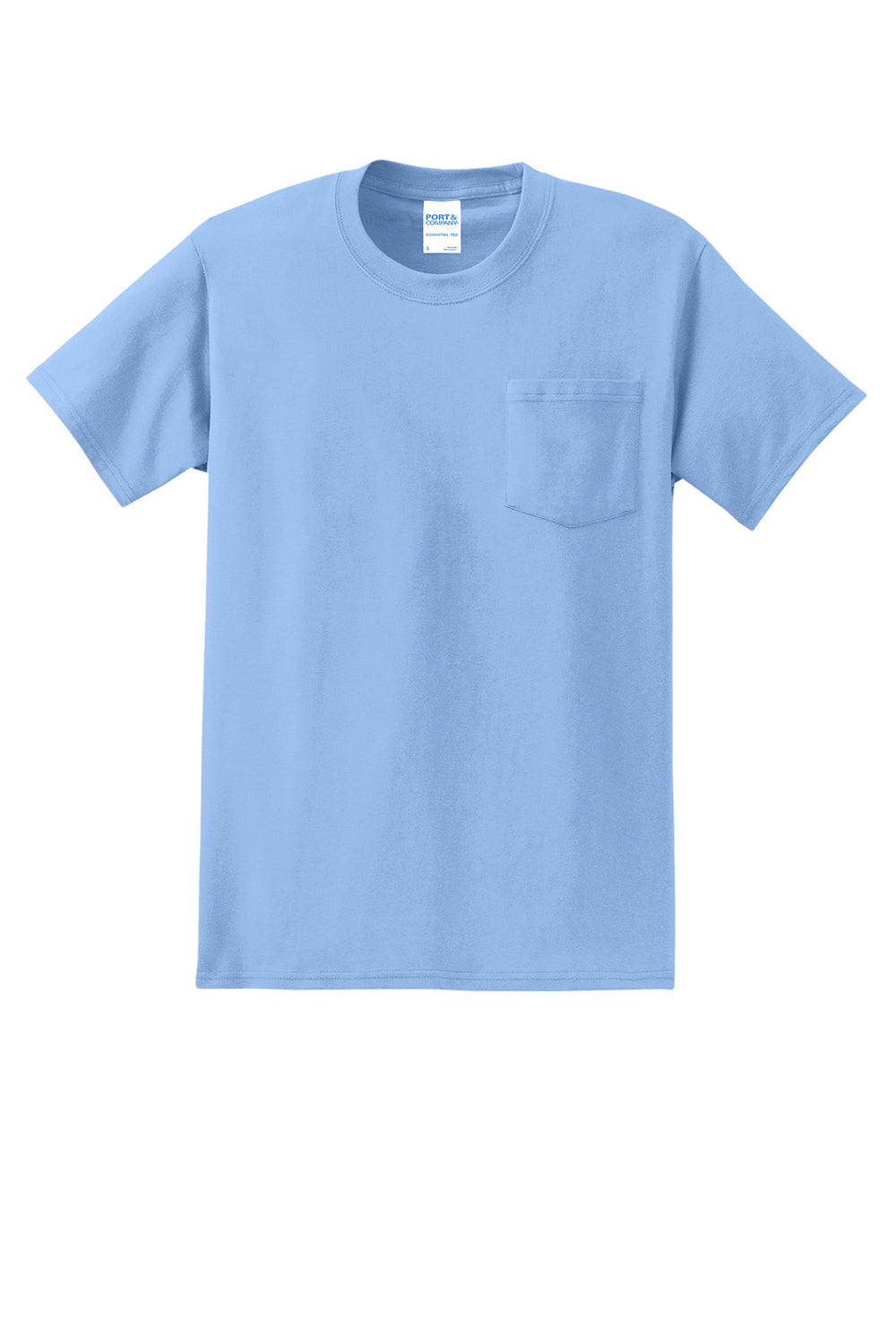 Port & Company PC61P/PC61PT Mens Essential Short Sleeve Crewneck T-Shirt w/ Pocket Light Blue Flat Front