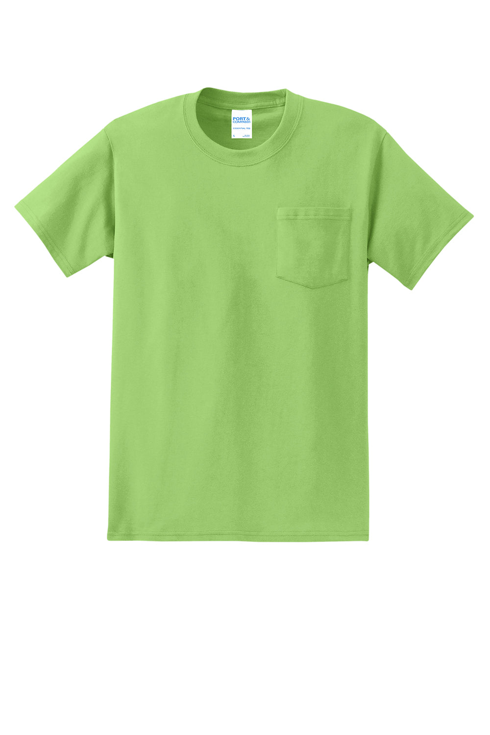 Port & Company PC61P/PC61PT Mens Essential Short Sleeve Crewneck T-Shirt w/ Pocket Lime Green Flat Front