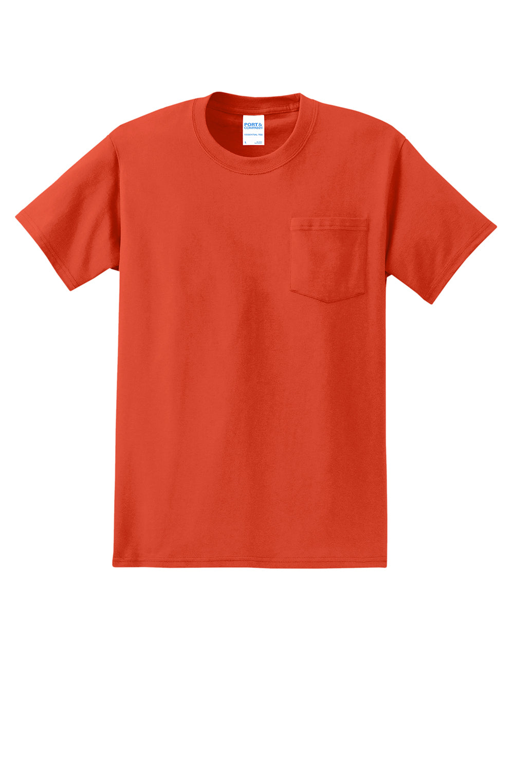 Port & Company PC61P/PC61PT Mens Essential Short Sleeve Crewneck T-Shirt w/ Pocket Orange Flat Front