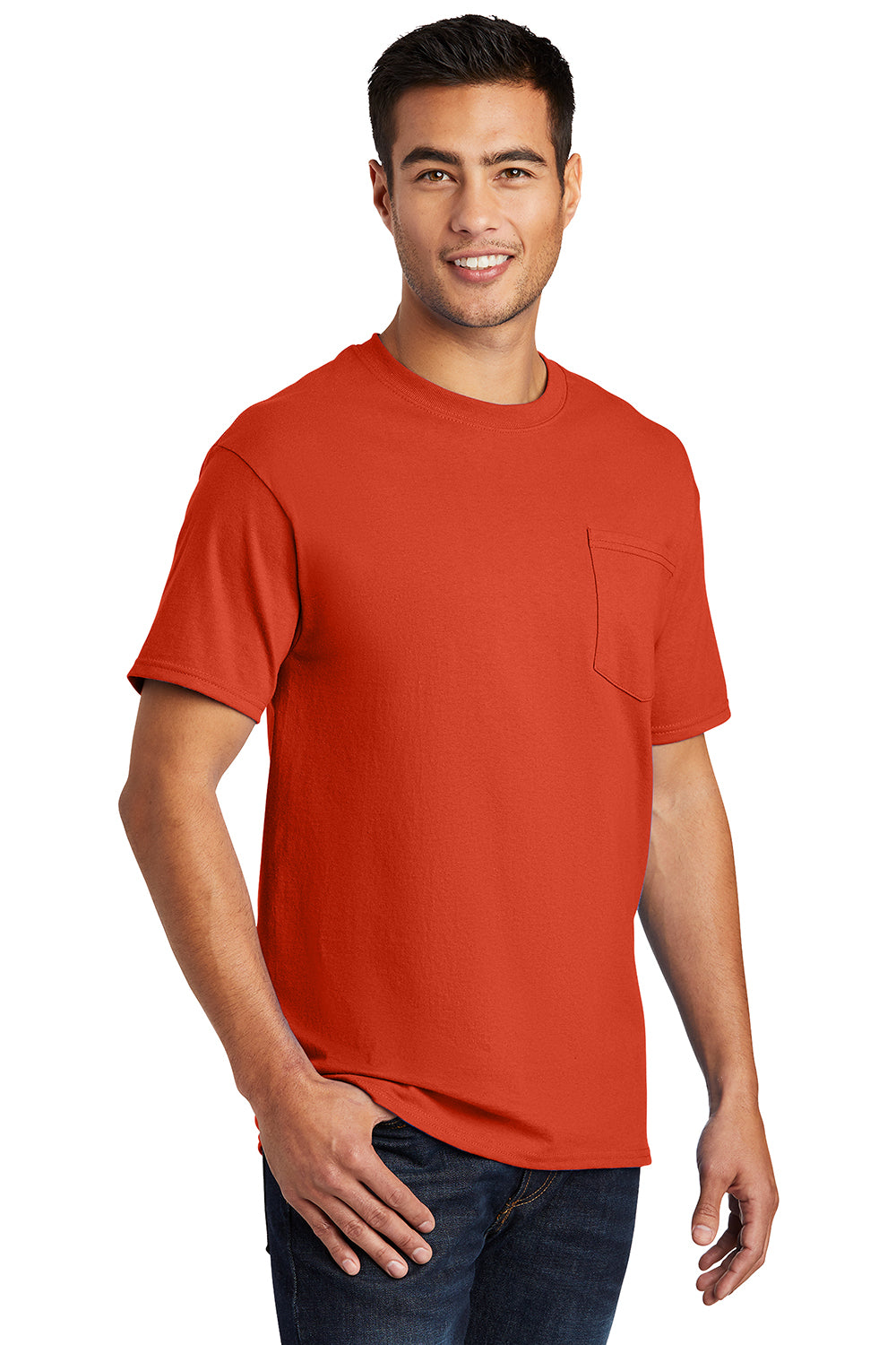 Port & Company PC61P/PC61PT Mens Essential Short Sleeve Crewneck T-Shirt w/ Pocket Orange Model 3q