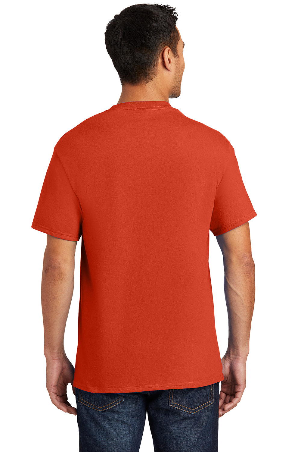 Port & Company PC61P/PC61PT Mens Essential Short Sleeve Crewneck T-Shirt w/ Pocket Orange Model Back