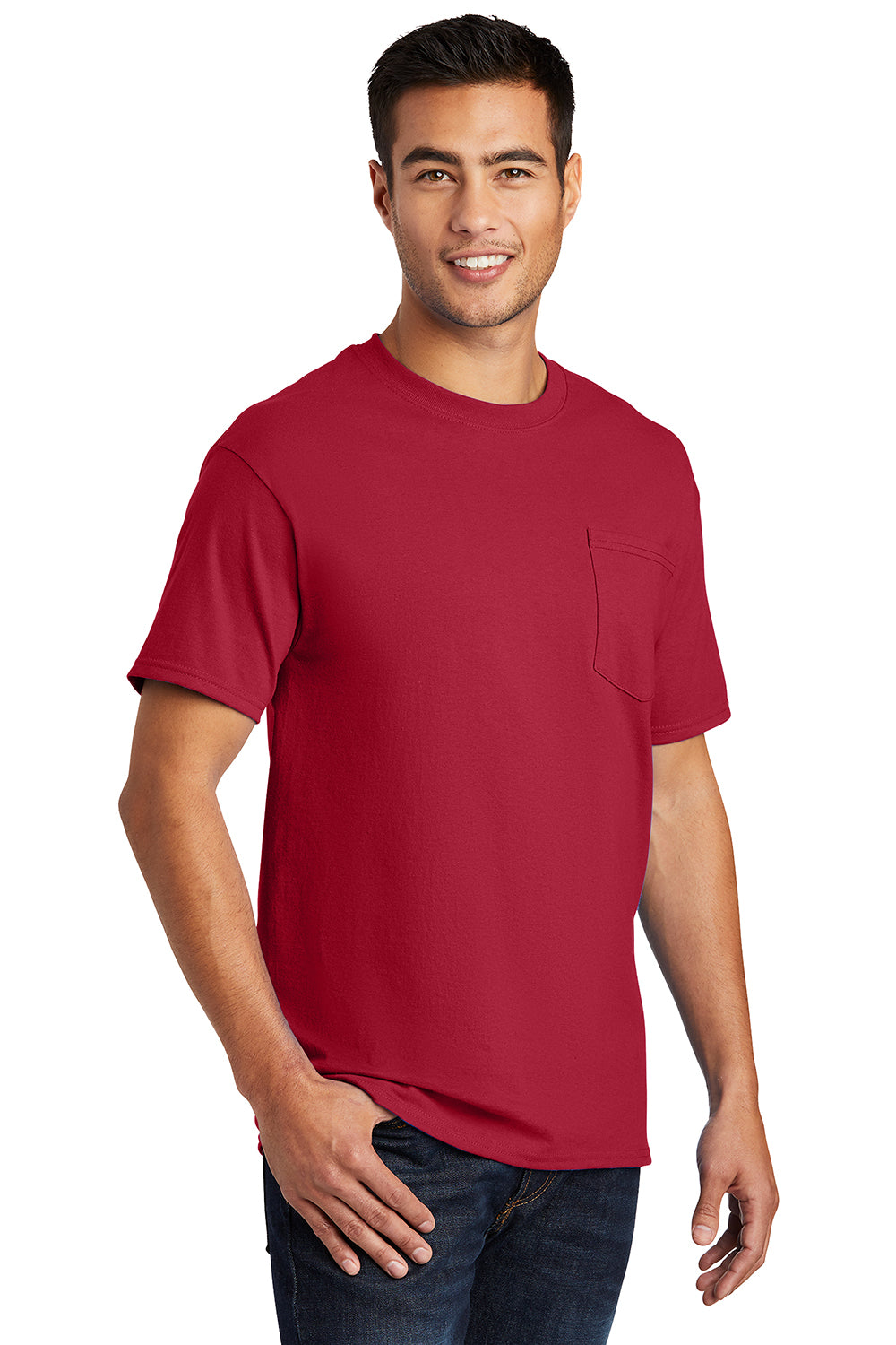 Port & Company PC61P/PC61PT Mens Essential Short Sleeve Crewneck T-Shirt w/ Pocket Red Model 3q