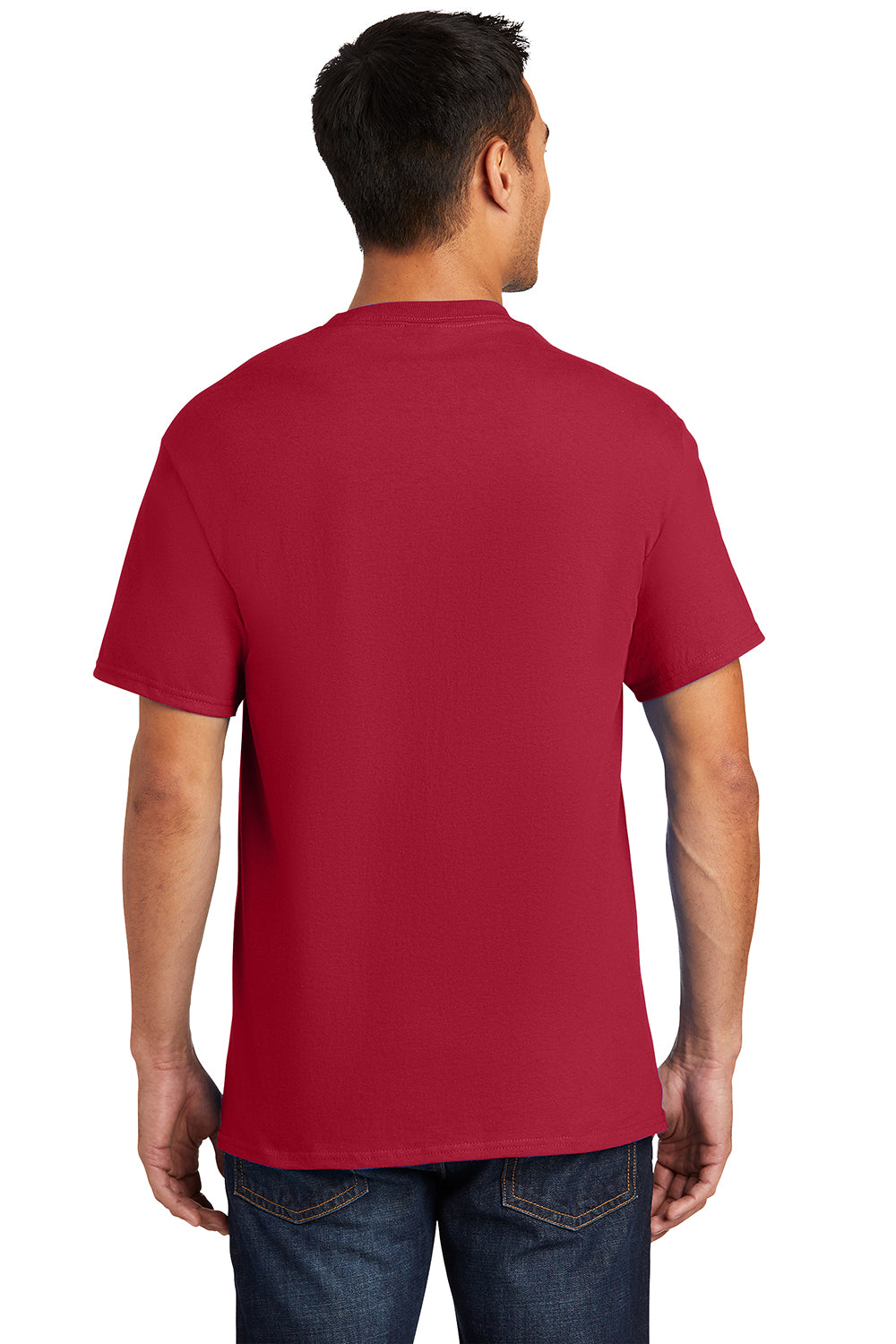 Port & Company PC61P/PC61PT Mens Essential Short Sleeve Crewneck T-Shirt w/ Pocket Red Model Back