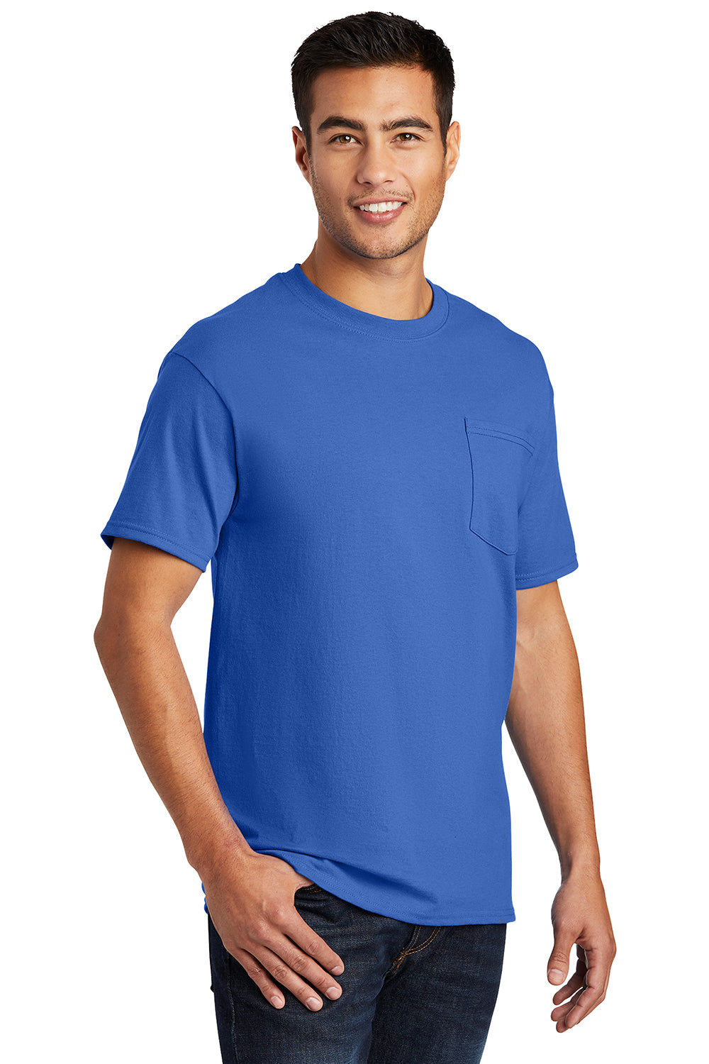 Port & Company PC61P/PC61PT Mens Essential Short Sleeve Crewneck T-Shirt w/ Pocket Royal Blue Model 3q