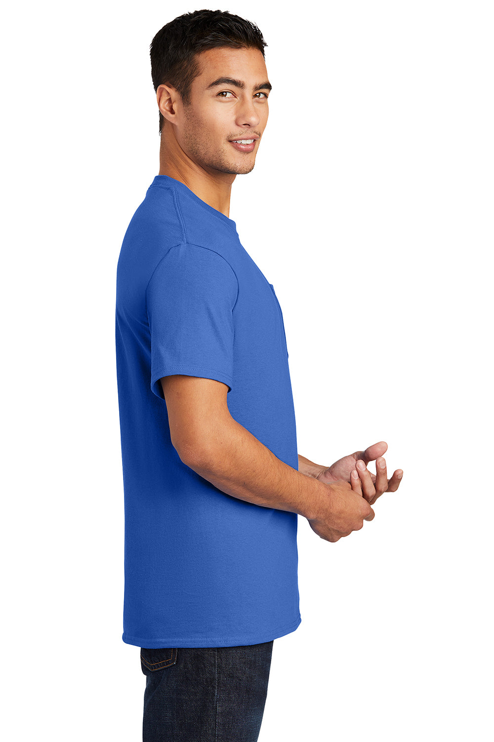Port & Company PC61P/PC61PT Mens Essential Short Sleeve Crewneck T-Shirt w/ Pocket Royal Blue Model Side