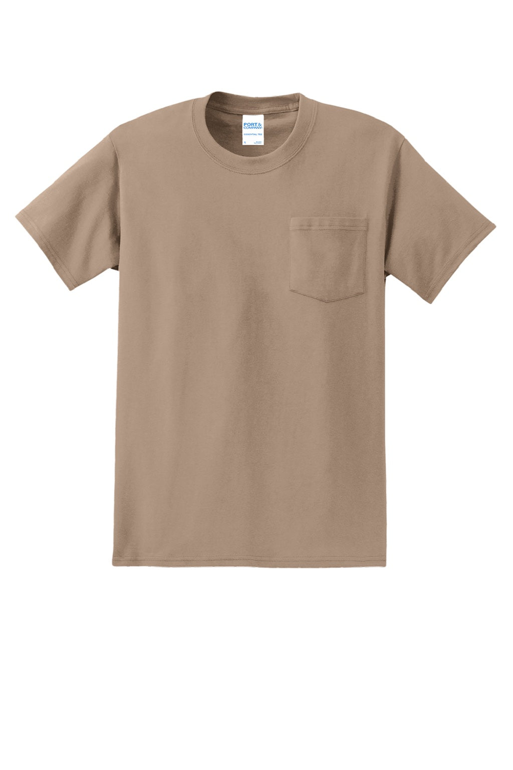 Port & Company PC61P/PC61PT Mens Essential Short Sleeve Crewneck T-Shirt w/ Pocket Sand Brown Flat Front