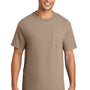 Port & Company Mens Essential Short Sleeve Crewneck T-Shirt w/ Pocket - Sand Brown