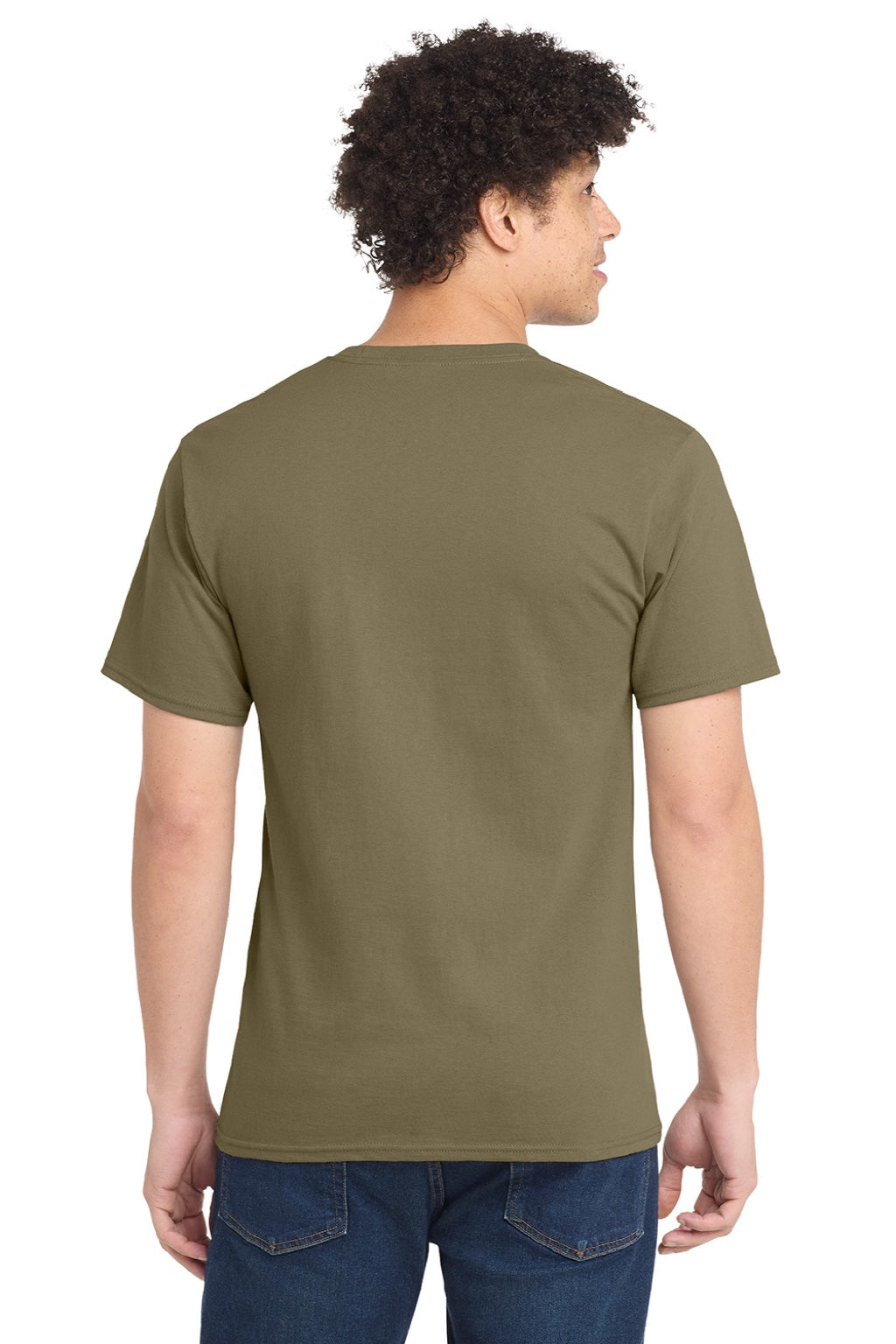 Port & Company PC61/PC61T Mens Essential Short Sleeve Crewneck T-Shirt Coyote Brown Model Back