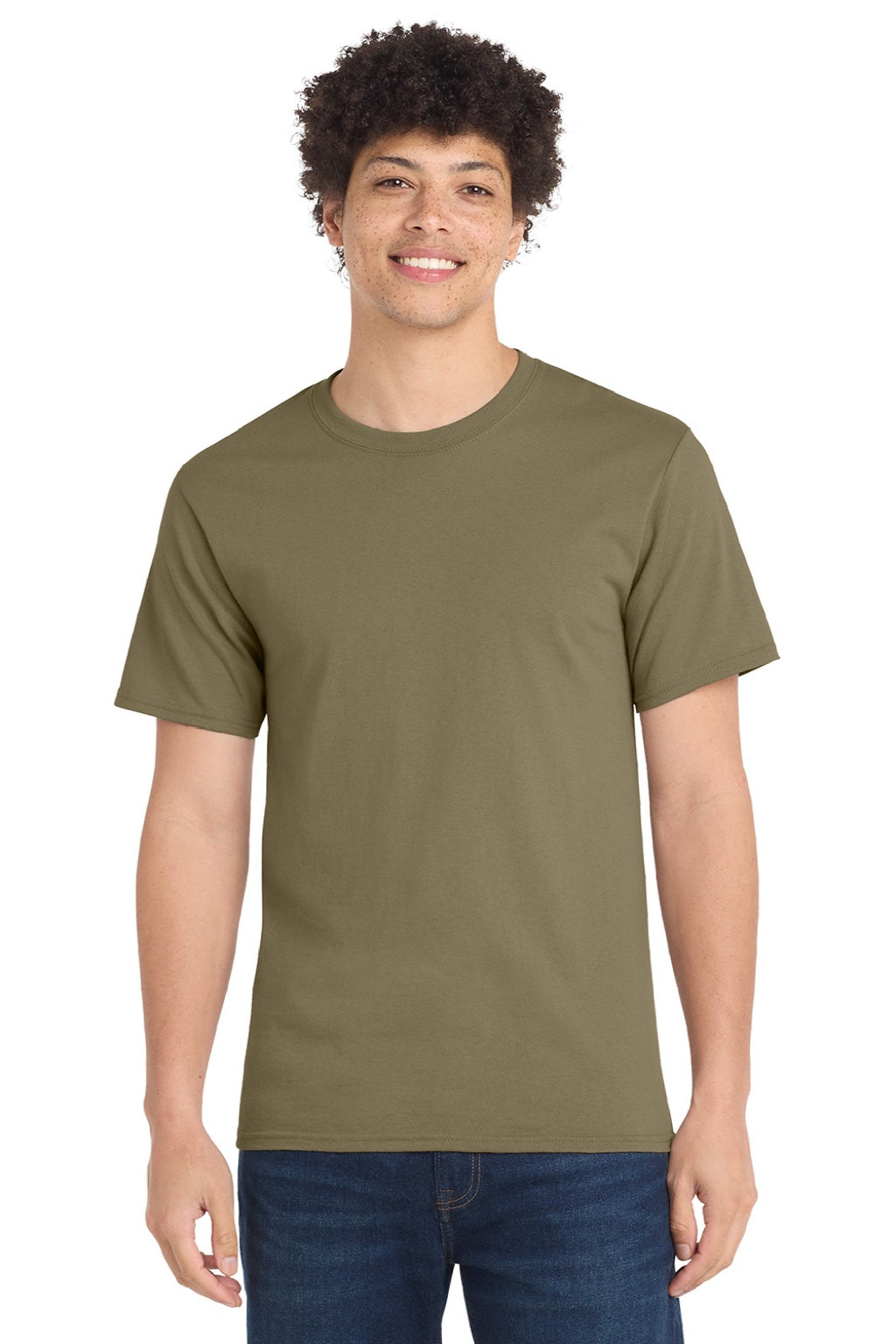 Port & Company PC61/PC61T Mens Essential Short Sleeve Crewneck T-Shirt Coyote Brown Model Front