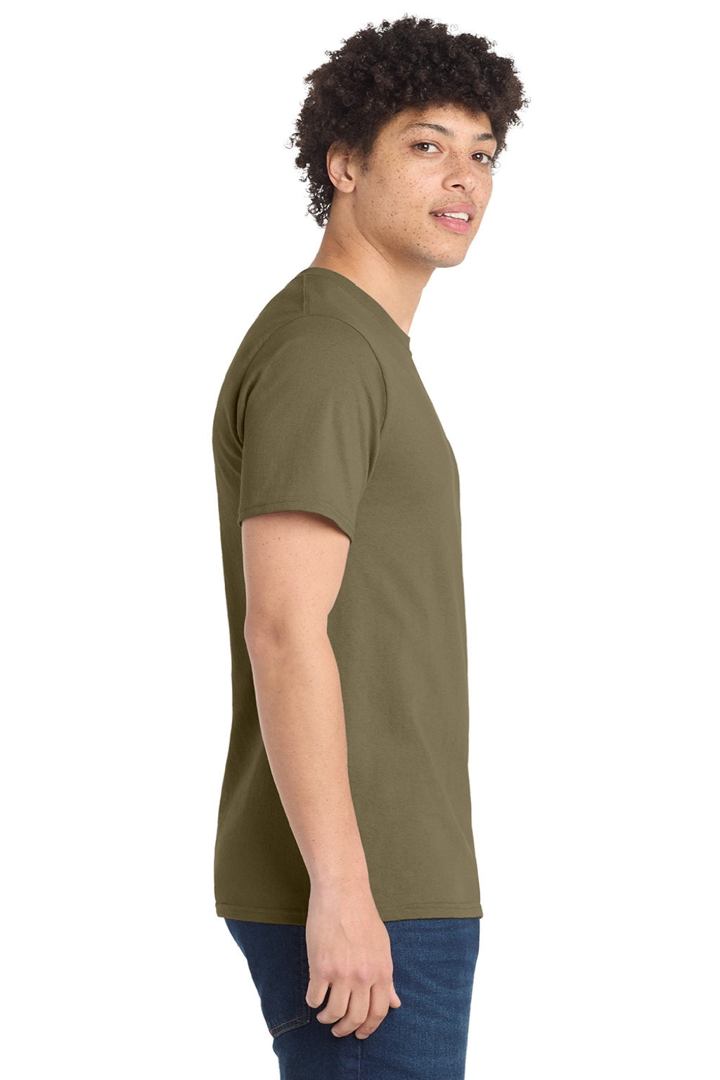 Port & Company PC61/PC61T Mens Essential Short Sleeve Crewneck T-Shirt Coyote Brown Model Side