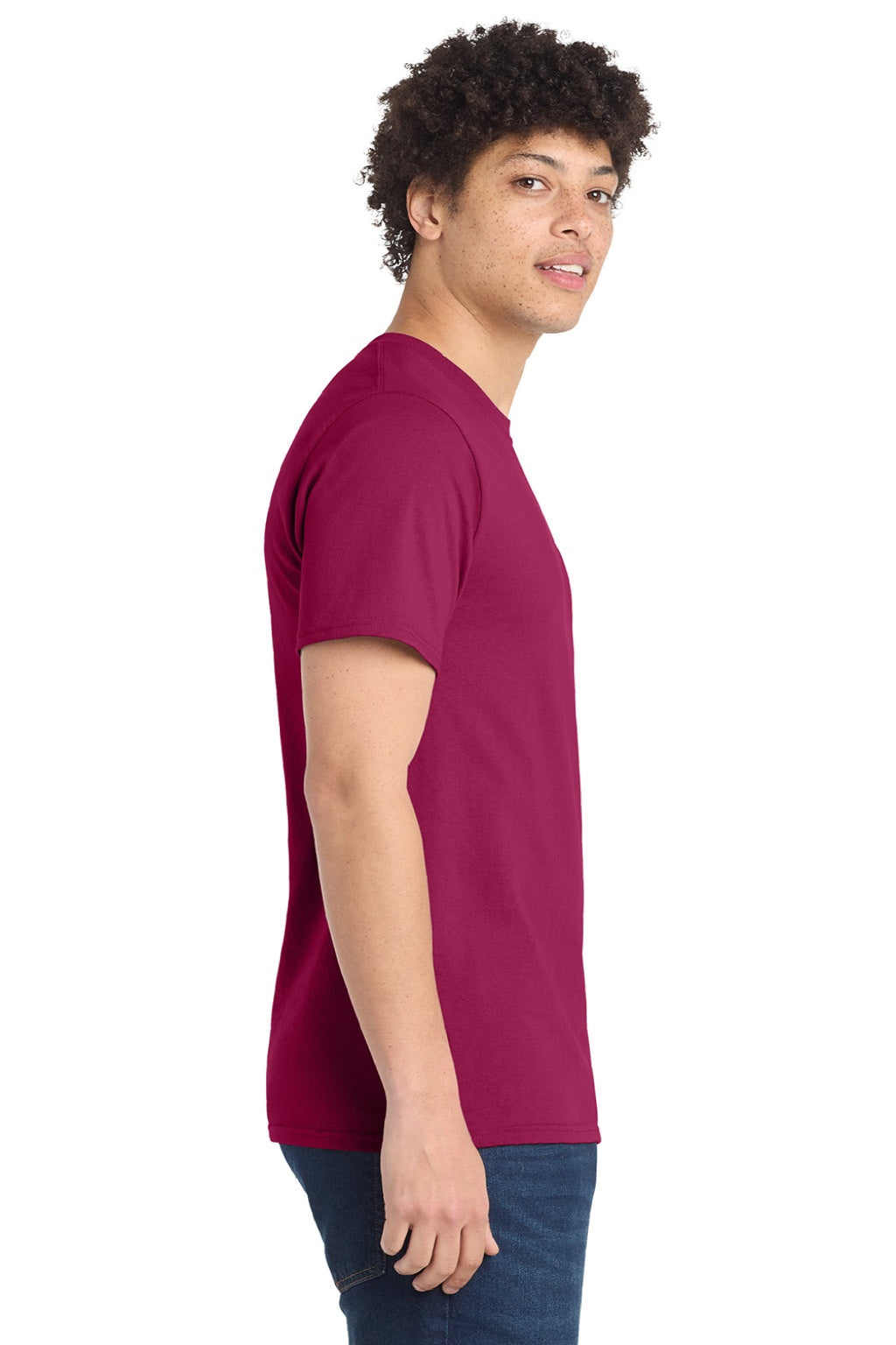 Port & Company PC61/PC61T Mens Essential Short Sleeve Crewneck T-Shirt Flush Pink Model Side