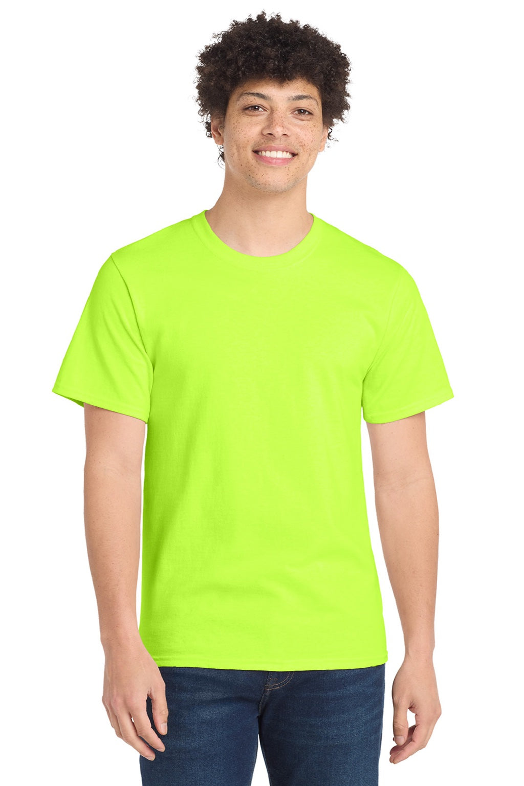 Port & Company PC61/PC61T Mens Essential Short Sleeve Crewneck T-Shirt Safety Green Model Front