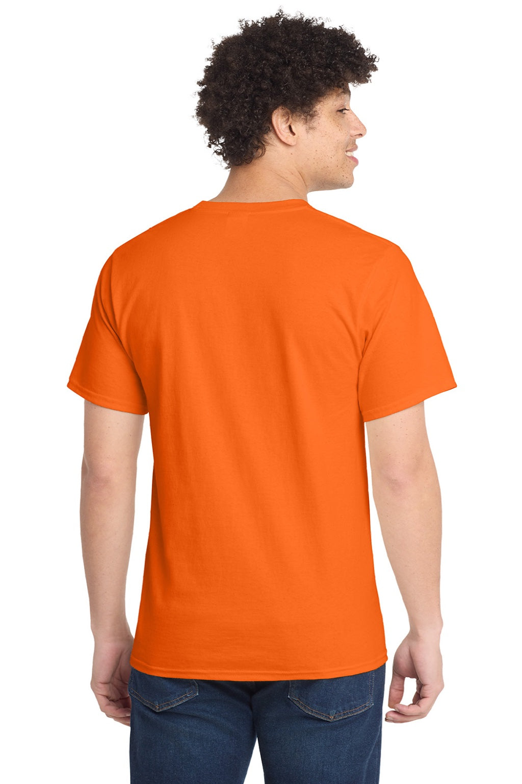 Port & Company PC61/PC61T Mens Essential Short Sleeve Crewneck T-Shirt Safety Orange Model Back