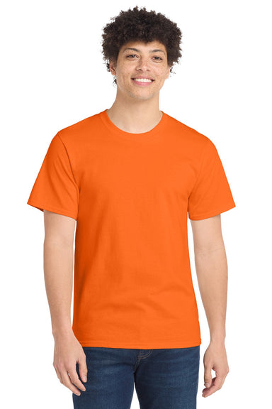 Port & Company PC61/PC61T Mens Essential Short Sleeve Crewneck T-Shirt Safety Orange Model Front