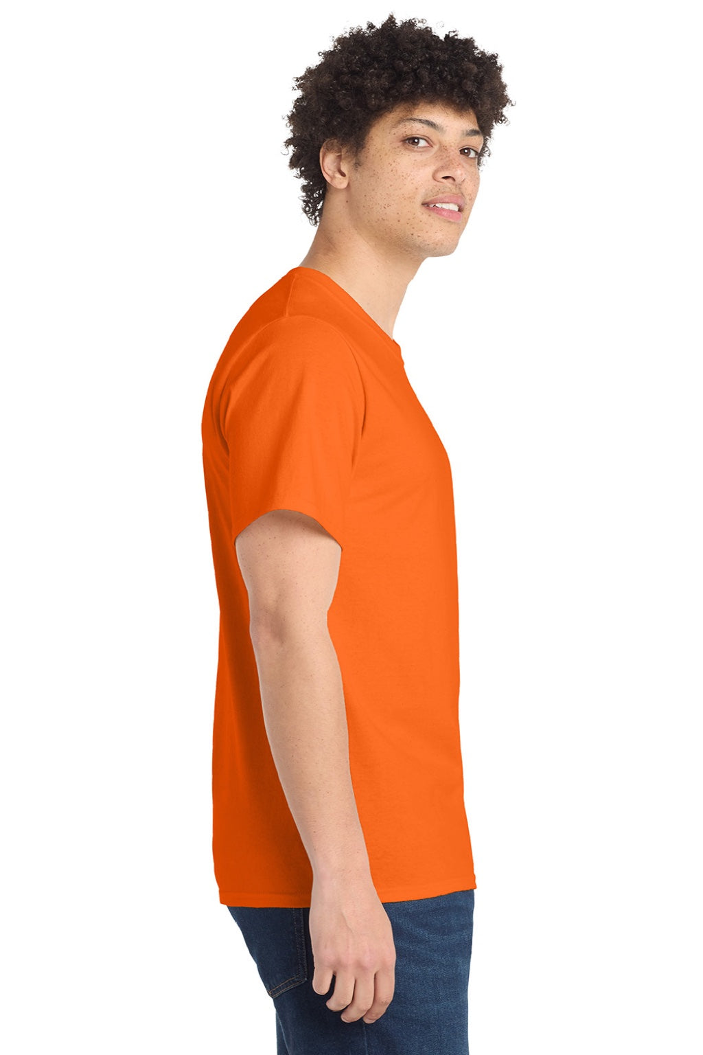 Port & Company PC61/PC61T Mens Essential Short Sleeve Crewneck T-Shirt Safety Orange Model Side