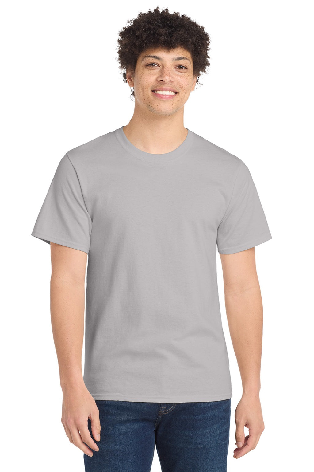 Port & Company PC61/PC61T Mens Essential Short Sleeve Crewneck T-Shirt Silver Grey Model Front