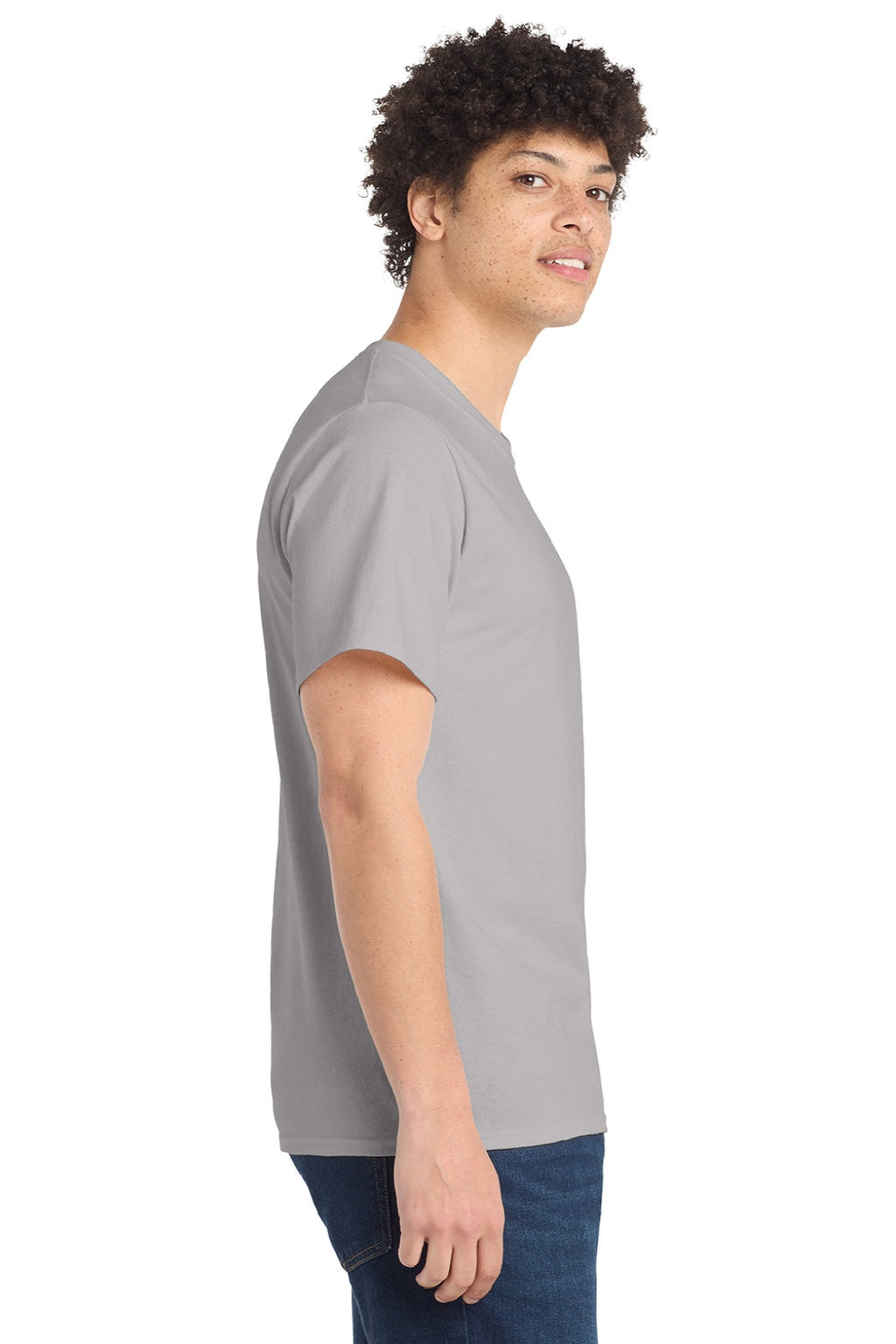 Port & Company PC61/PC61T Mens Essential Short Sleeve Crewneck T-Shirt Silver Grey Model Side