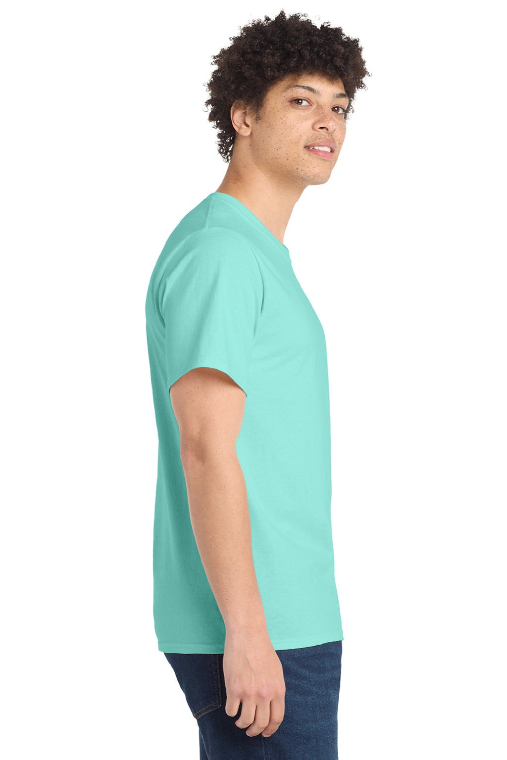 Port & Company PC61/PC61T Mens Essential Short Sleeve Crewneck T-Shirt True Celadon Blue Model Side