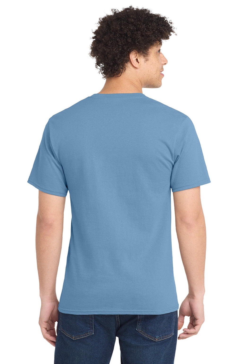 Port & Company PC61/PC61T Mens Essential Short Sleeve Crewneck T-Shirt Tundra Blue Model Back
