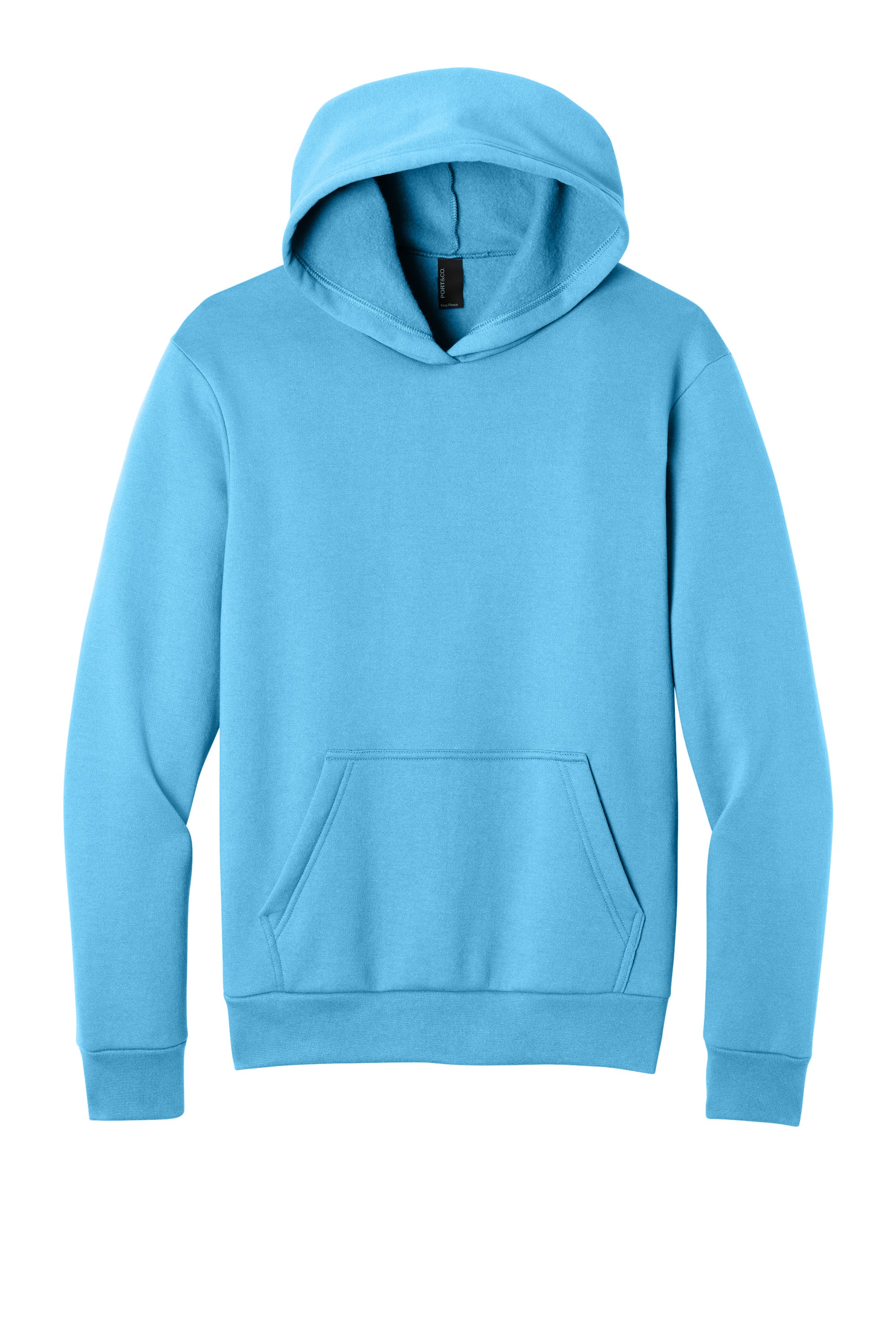 Port & Company PC68H Mens Easy Fleece Hooded Sweatshirt Hoodie w/ Pouch Pocket Aquatic Blue Flat Front