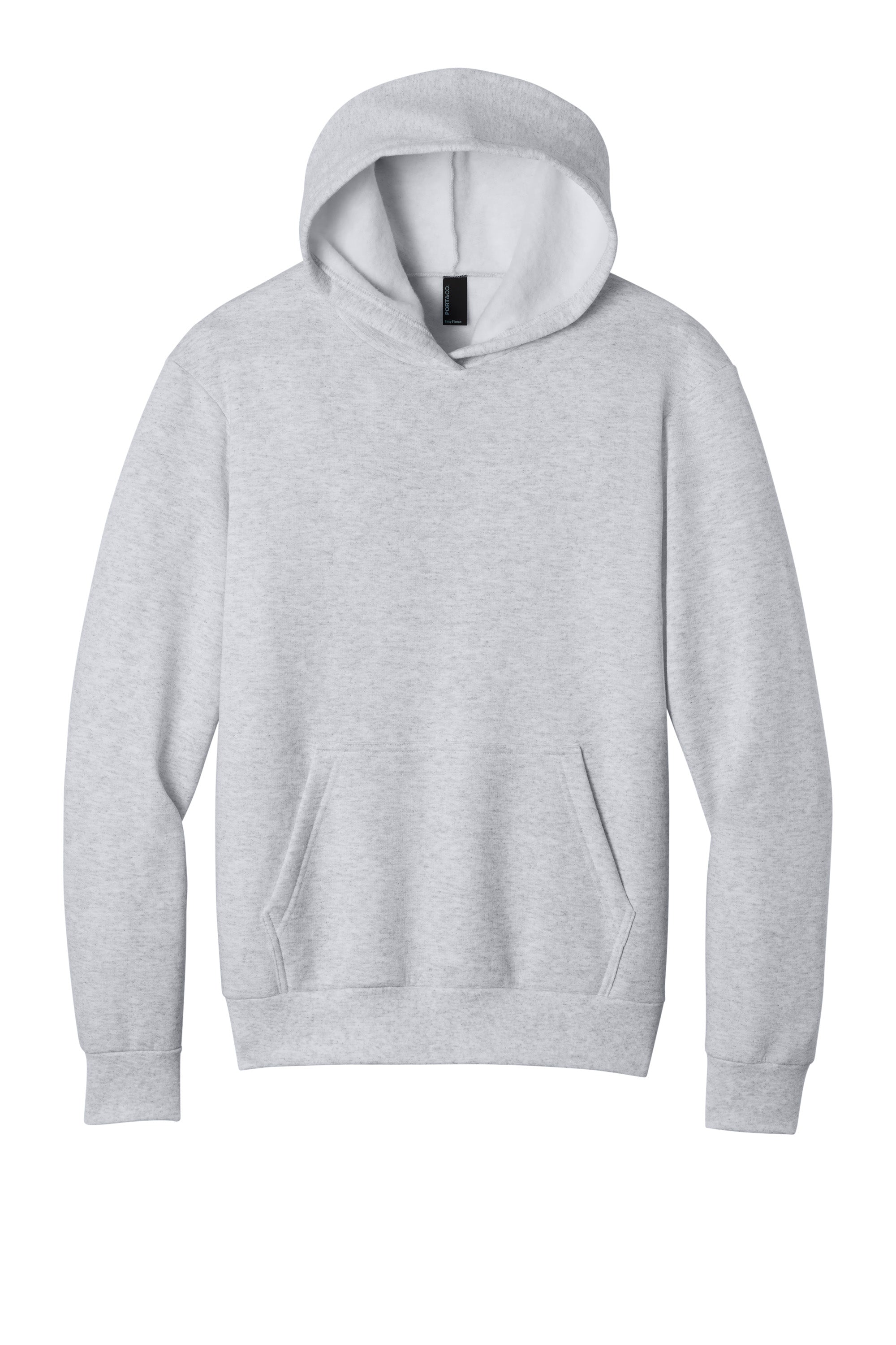 Port & Company PC68H Mens Easy Fleece Hooded Sweatshirt Hoodie w/ Pouch Pocket Ash Grey Flat Front