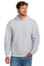 Port & Company PC68H Mens Easy Fleece Hooded Sweatshirt Hoodie w/ Pouch Pocket Ash Grey Model Front