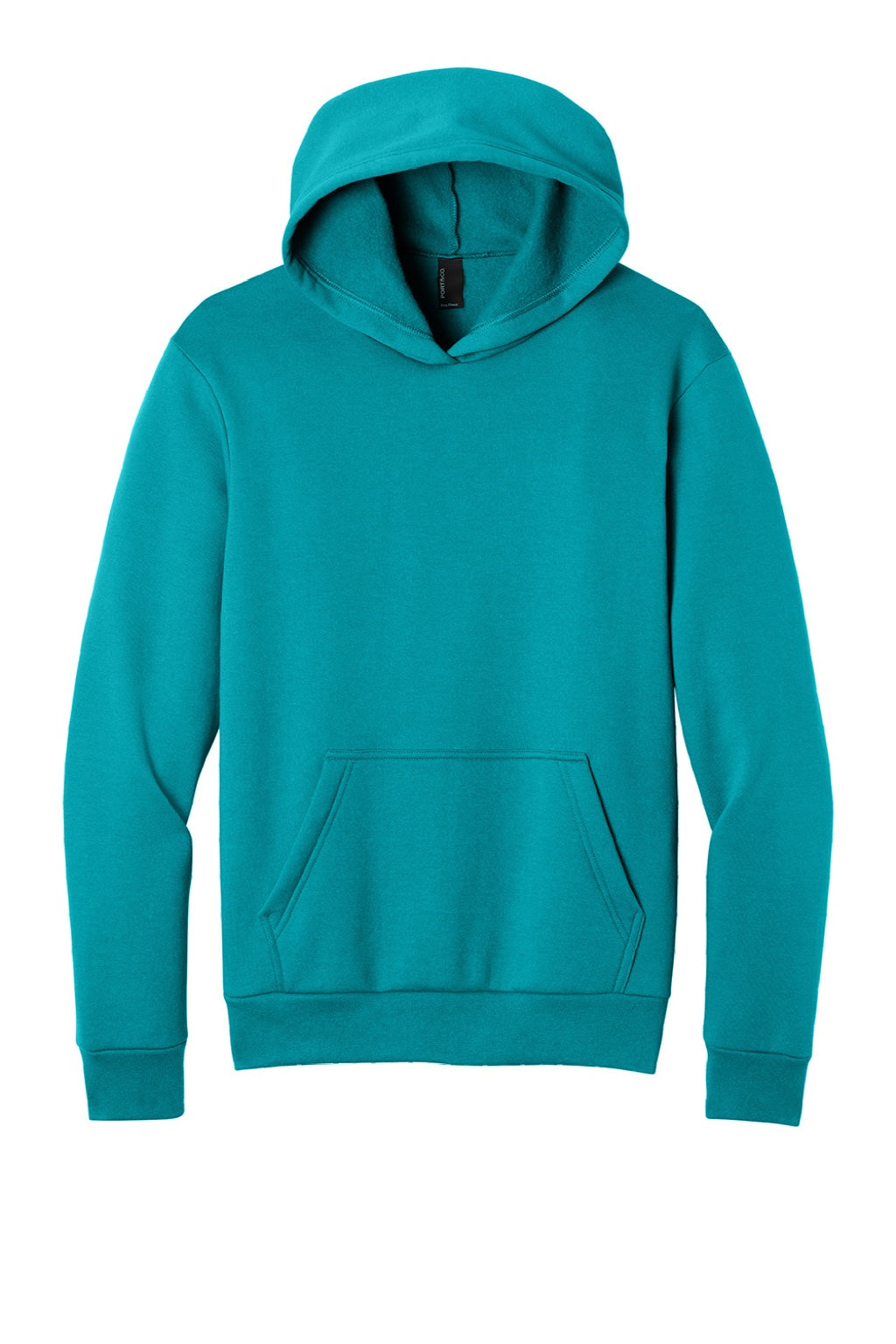 Port & Company PC68H Mens Easy Fleece Hooded Sweatshirt Hoodie w/ Pouch Pocket Bright Aqua Blue Flat Front