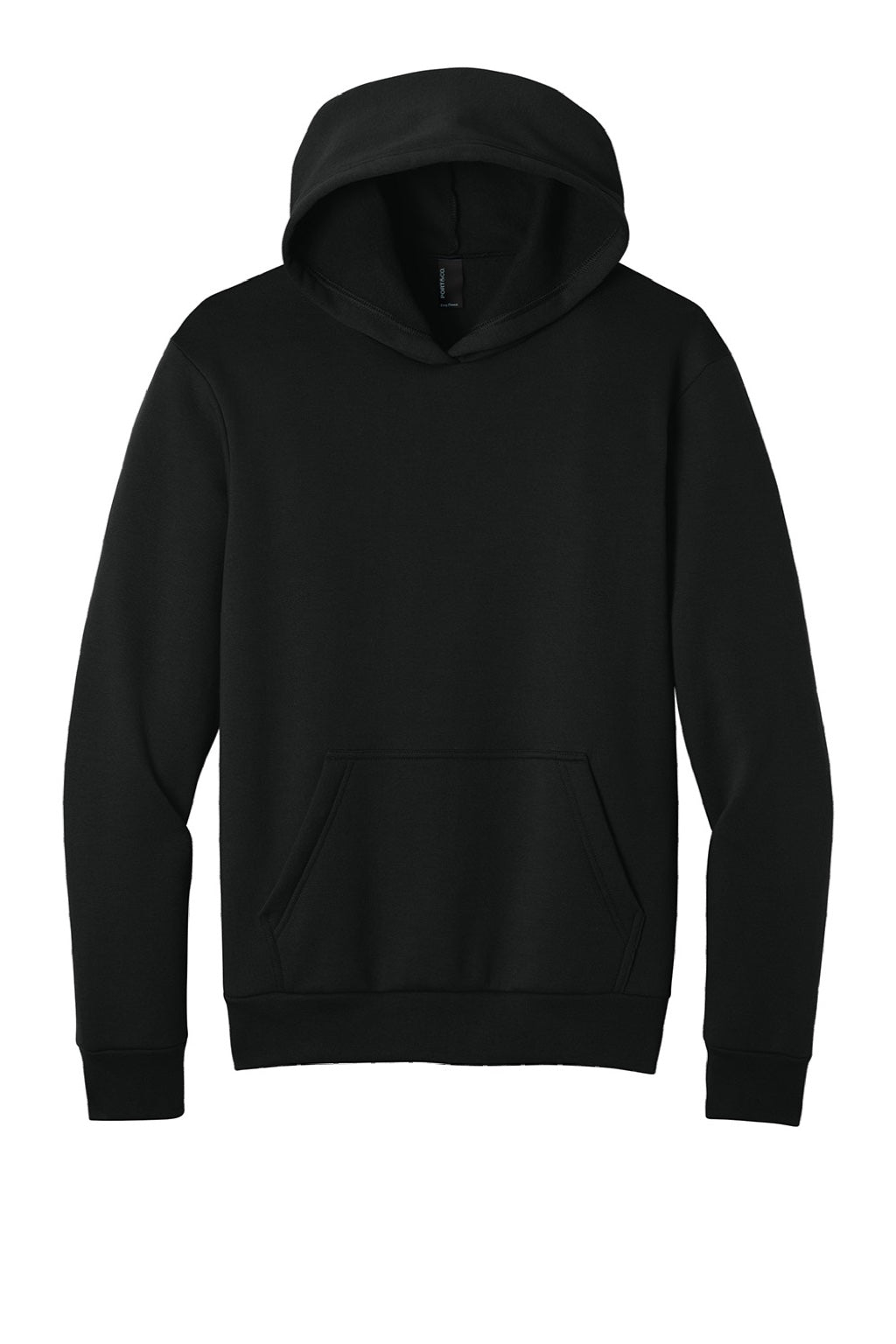 Port & Company PC68H Mens Easy Fleece Hooded Sweatshirt Hoodie w/ Pouch Pocket Jet Black Flat Front