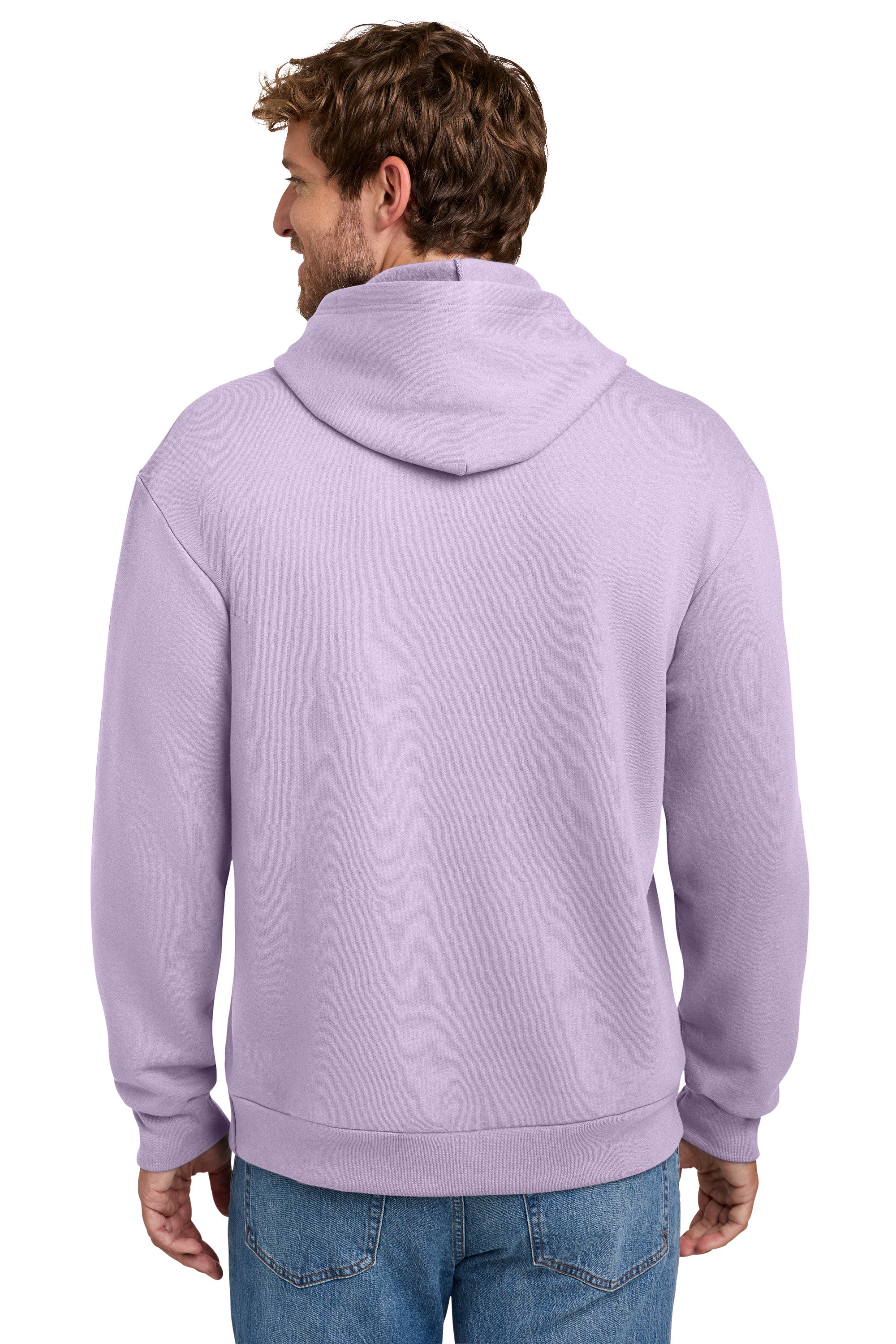 Port & Company PC68H Mens Easy Fleece Hooded Sweatshirt Hoodie w/ Pouch Pocket Lavender Purple Model Back