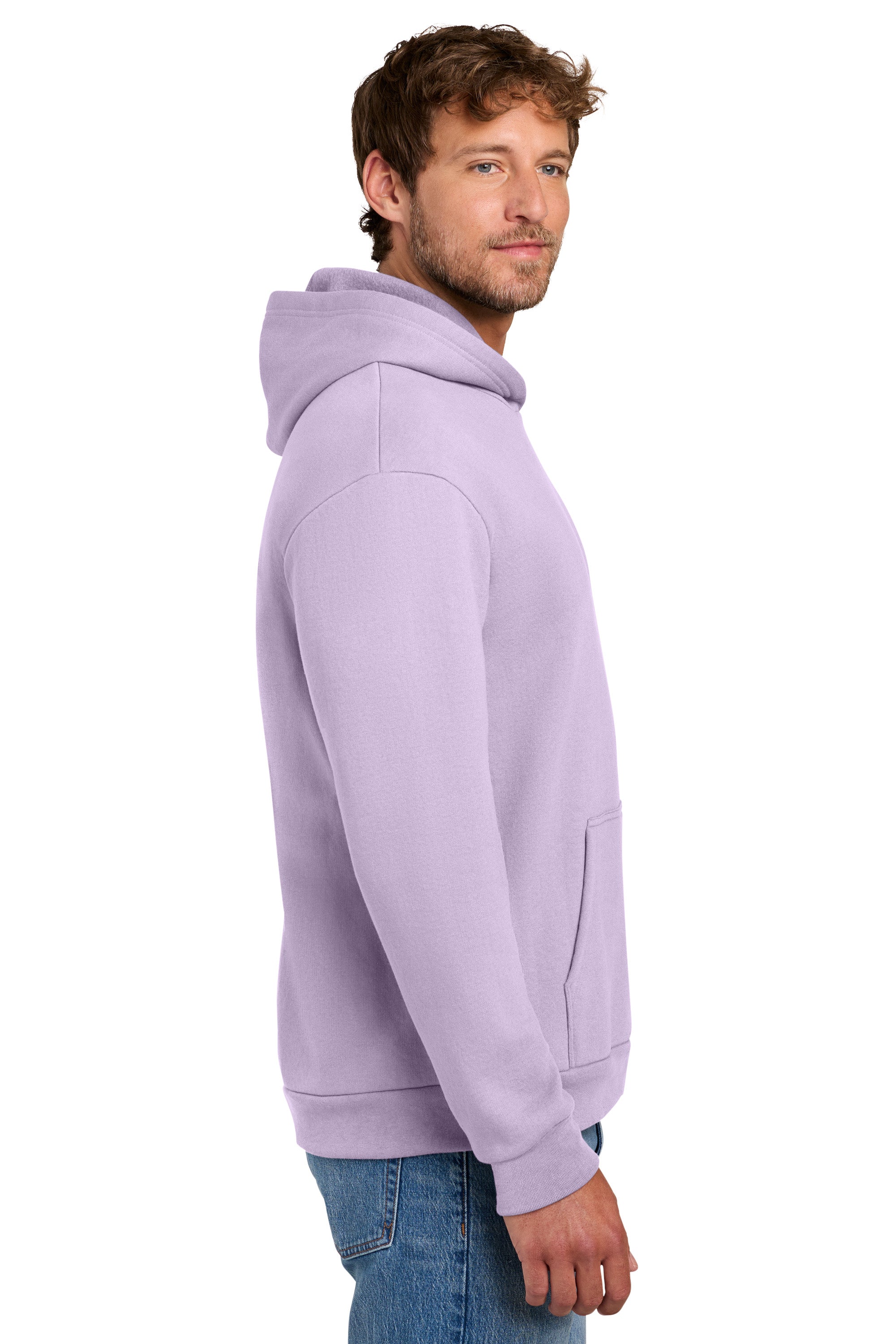 Port & Company PC68H Mens Easy Fleece Hooded Sweatshirt Hoodie w/ Pouch Pocket Lavender Purple Model Side