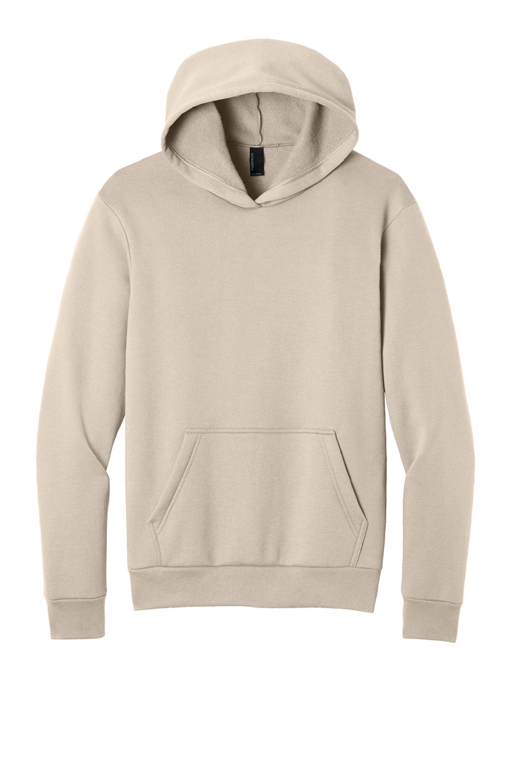 Port & Company PC68H Mens Easy Fleece Hooded Sweatshirt Hoodie w/ Pouch Pocket Light Sand Brown Flat Front