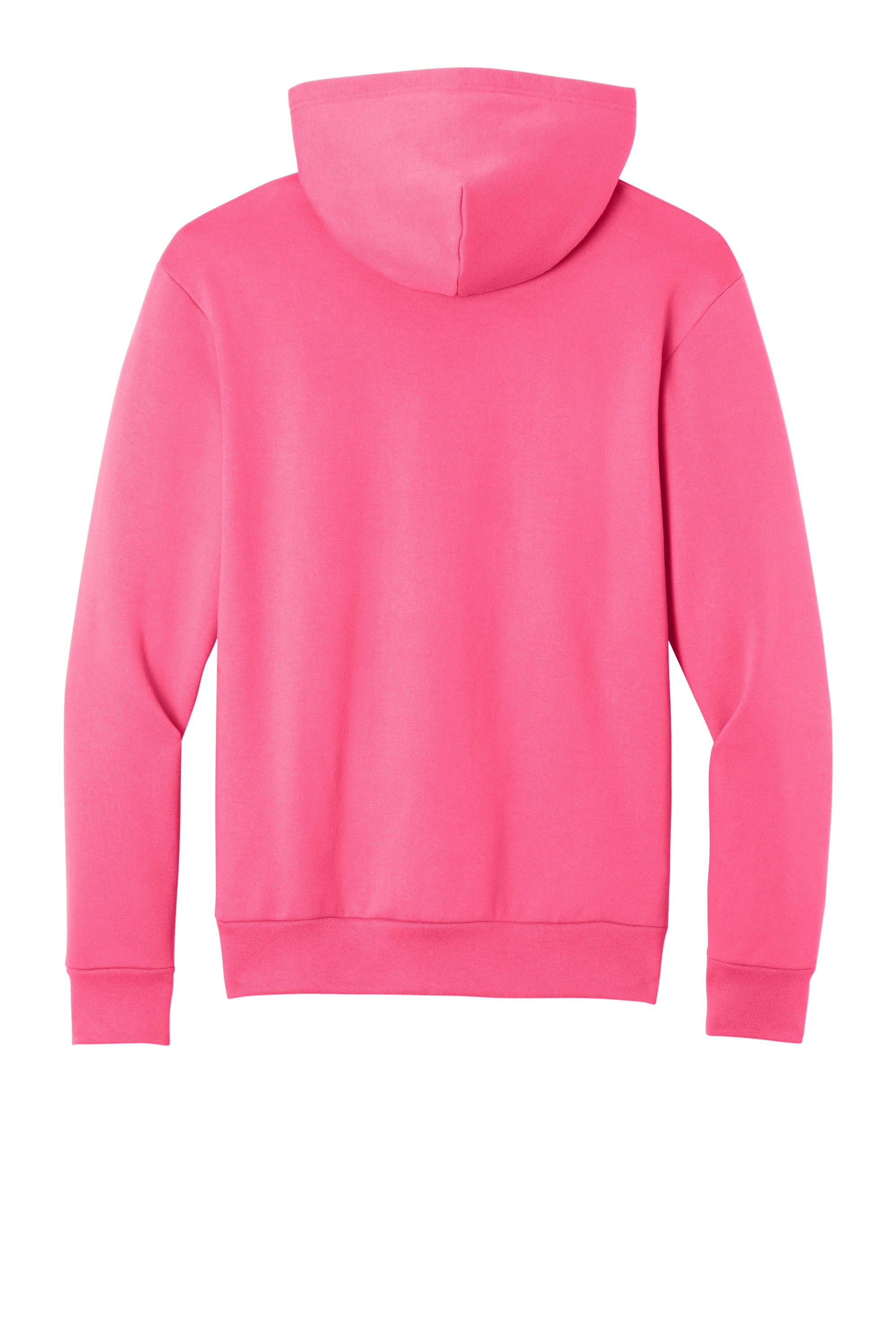 Port & Company PC68H Mens Easy Fleece Hooded Sweatshirt Hoodie w/ Pouch Pocket Neon Pink Flat Back