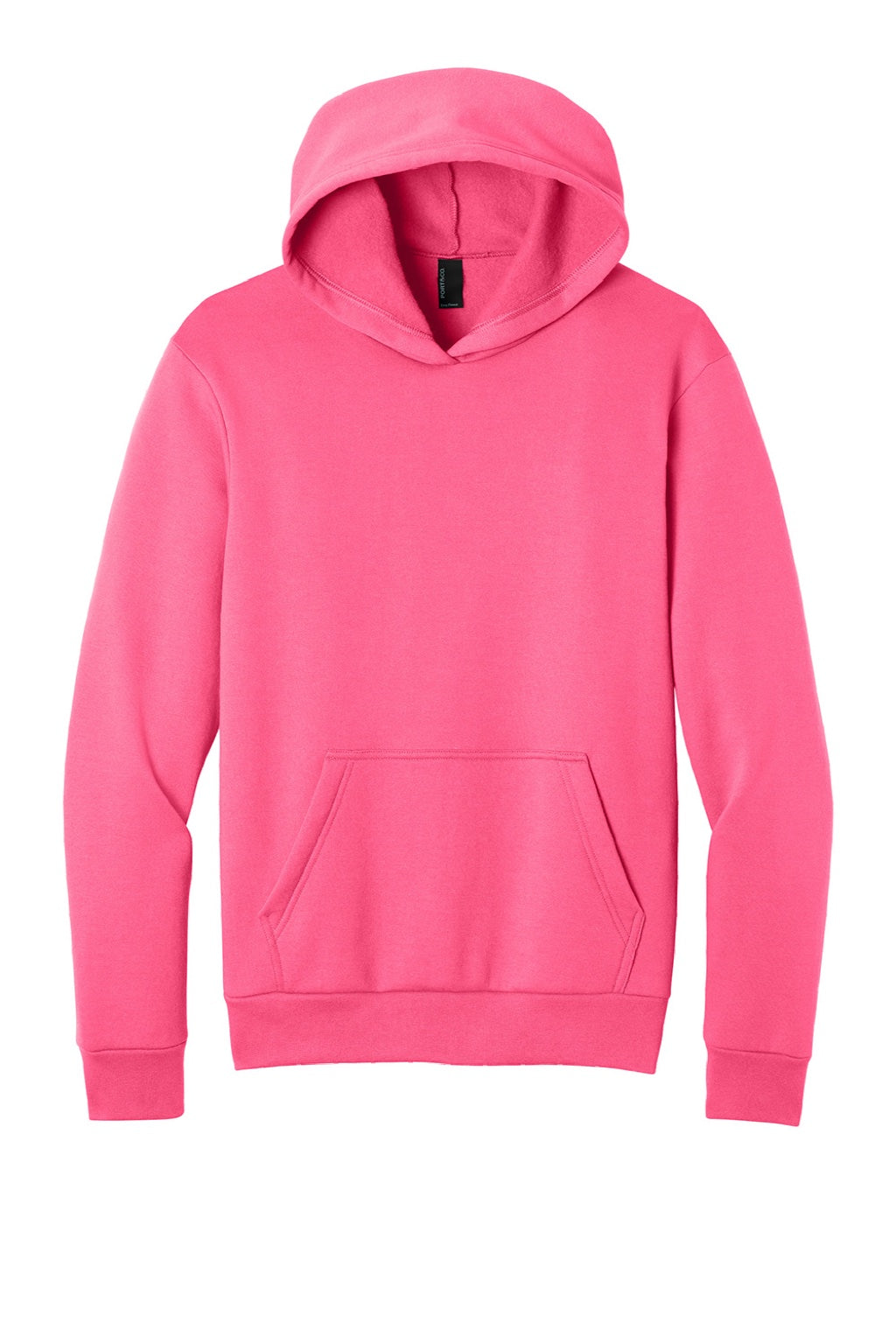 Port & Company PC68H Mens Easy Fleece Hooded Sweatshirt Hoodie w/ Pouch Pocket Neon Pink Flat Front