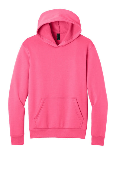 Port & Company PC68H Mens Easy Fleece Hooded Sweatshirt Hoodie w/ Pouch Pocket Neon Pink Flat Front