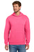 Port & Company PC68H Mens Easy Fleece Hooded Sweatshirt Hoodie w/ Pouch Pocket Neon Pink Model Front