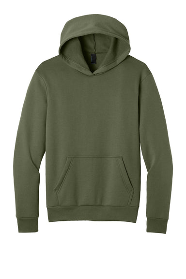 Port & Company PC68H Mens Easy Fleece Hooded Sweatshirt Hoodie w/ Pouch Pocket Olive Drab Green Flat Front