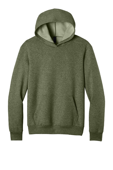 Port & Company PC68H Mens Easy Fleece Hooded Sweatshirt Hoodie w/ Pouch Pocket Heather Olive Drab Green Flat Front