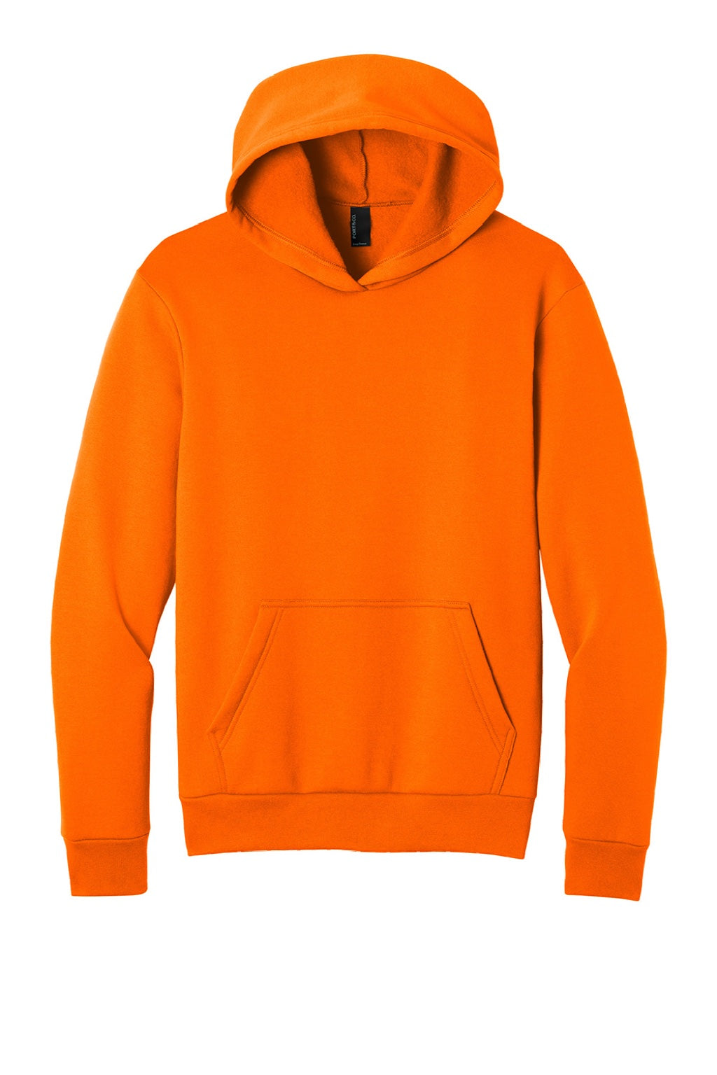 Port & Company PC68H Mens Easy Fleece Hooded Sweatshirt Hoodie w/ Pouch Pocket Safety Orange Flat Front