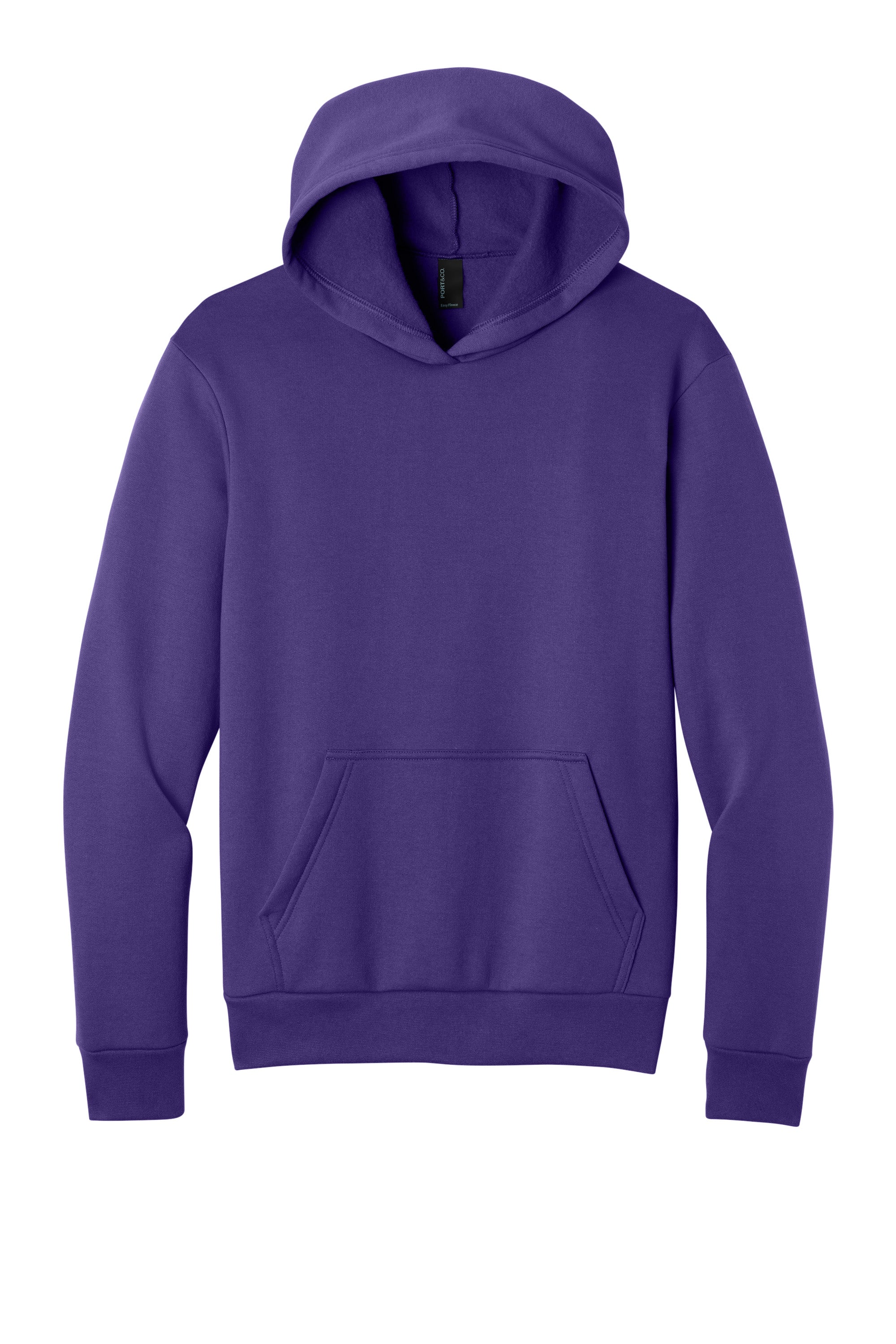 Port & Company PC68H Mens Easy Fleece Hooded Sweatshirt Hoodie w/ Pouch Pocket Team Purple Flat Front