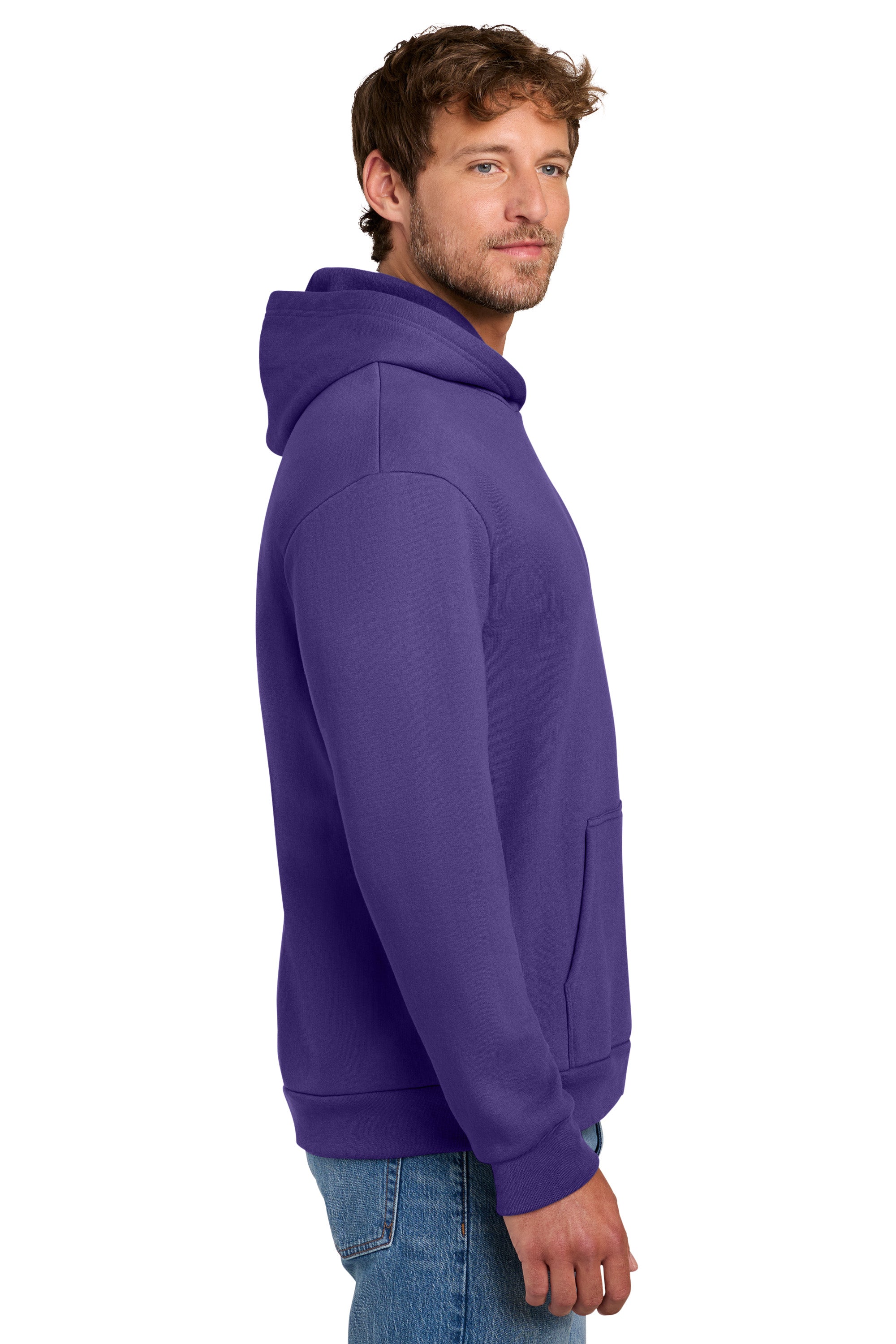 Port & Company PC68H Mens Easy Fleece Hooded Sweatshirt Hoodie w/ Pouch Pocket Team Purple Model Side