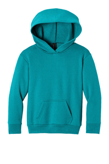 Port & Company PC68YH Youth Easy Fleece Hooded Sweatshirt Hoodie w/ Pouch Pocket Bright Aqua Blue Flat Front